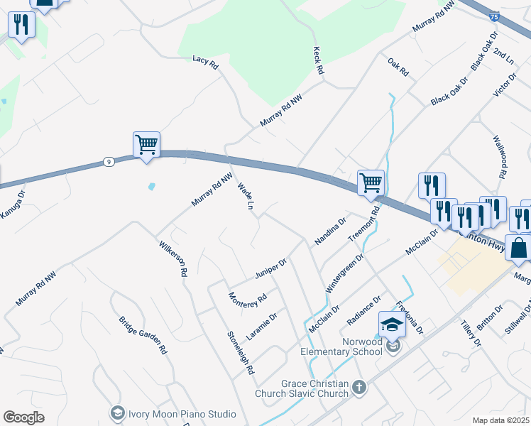 map of restaurants, bars, coffee shops, grocery stores, and more near 6016 Blossom Drive in Knoxville