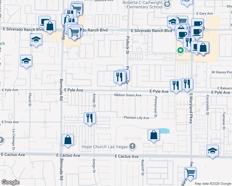 map of restaurants, bars, coffee shops, grocery stores, and more near 734 Ribbon Grass Avenue in Las Vegas
