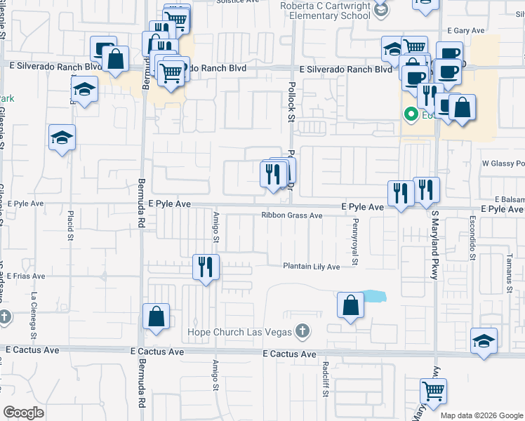 map of restaurants, bars, coffee shops, grocery stores, and more near 728 Ribbon Grass Avenue in Las Vegas