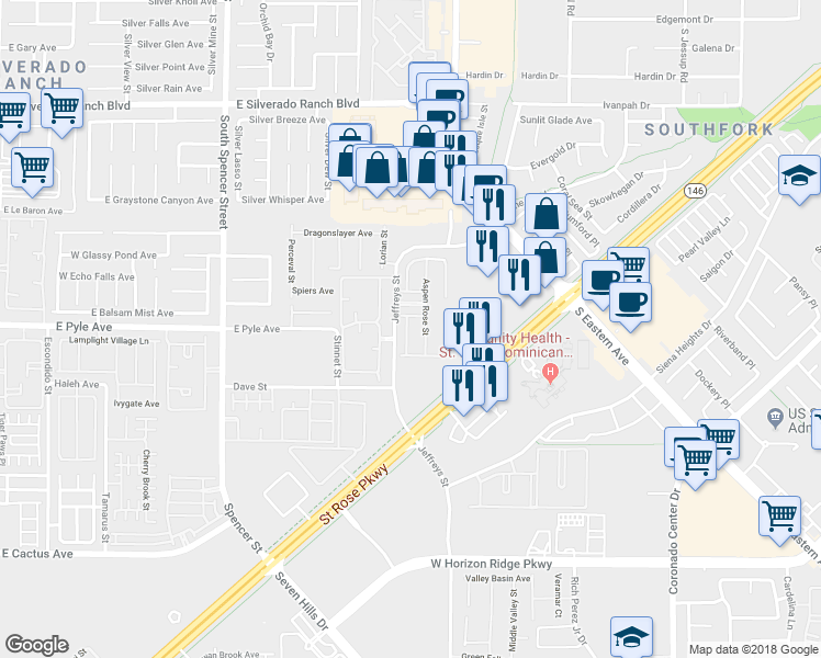 map of restaurants, bars, coffee shops, grocery stores, and more near 10108 Sunset Palisades Way in Las Vegas