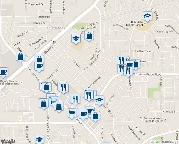 map of restaurants, bars, coffee shops, grocery stores, and more near 2648 Freshly Brewed Court in Henderson