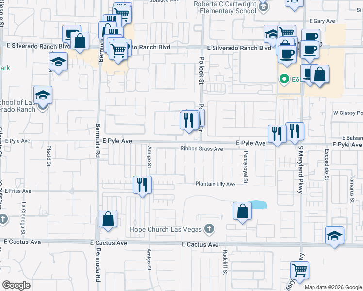 map of restaurants, bars, coffee shops, grocery stores, and more near 728 Ribbon Grass Avenue in Las Vegas