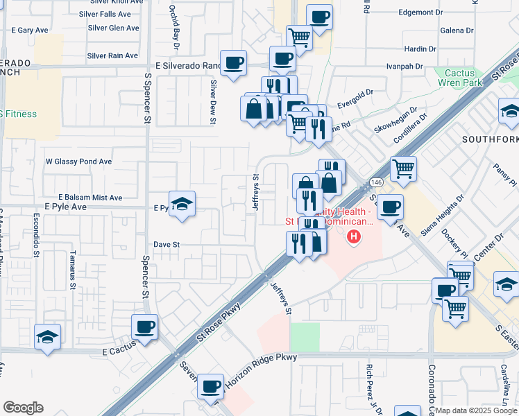 map of restaurants, bars, coffee shops, grocery stores, and more near 10095 Sunset Palisades Way in Las Vegas