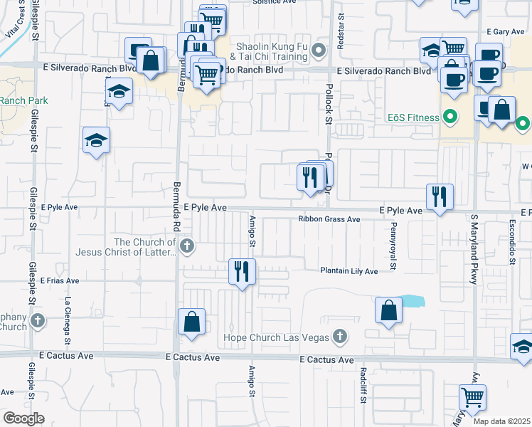 map of restaurants, bars, coffee shops, grocery stores, and more near 638 Ribbon Grass Avenue in Las Vegas