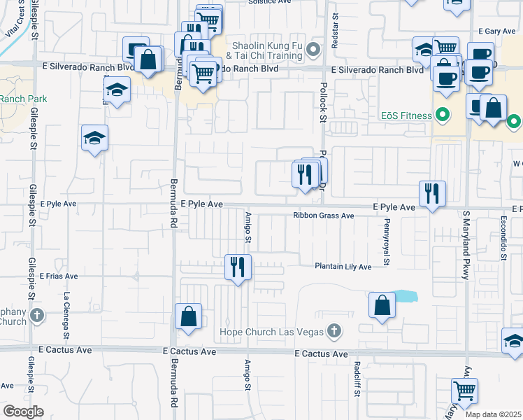 map of restaurants, bars, coffee shops, grocery stores, and more near 638 Ribbon Grass Avenue in Las Vegas