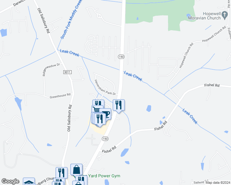 map of restaurants, bars, coffee shops, grocery stores, and more near 3095 Canterbury Park Drive in Winston-Salem