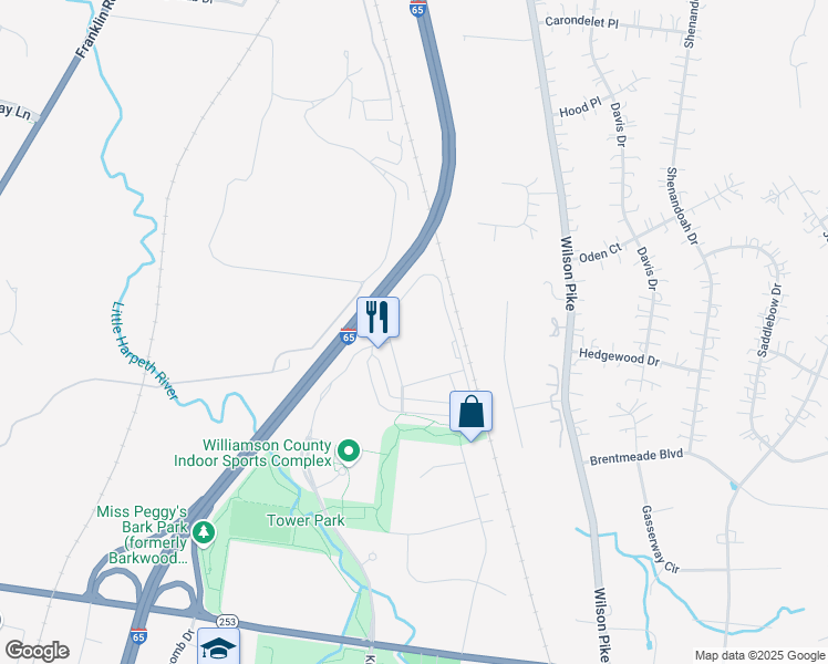 map of restaurants, bars, coffee shops, grocery stores, and more near 900 Heritage Way in Brentwood