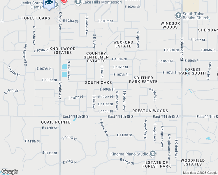 map of restaurants, bars, coffee shops, grocery stores, and more near 5444 East 109th Street in Tulsa