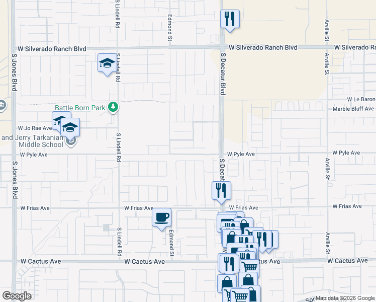 map of restaurants, bars, coffee shops, grocery stores, and more near 5089 Bonnie Doon Lane in Las Vegas