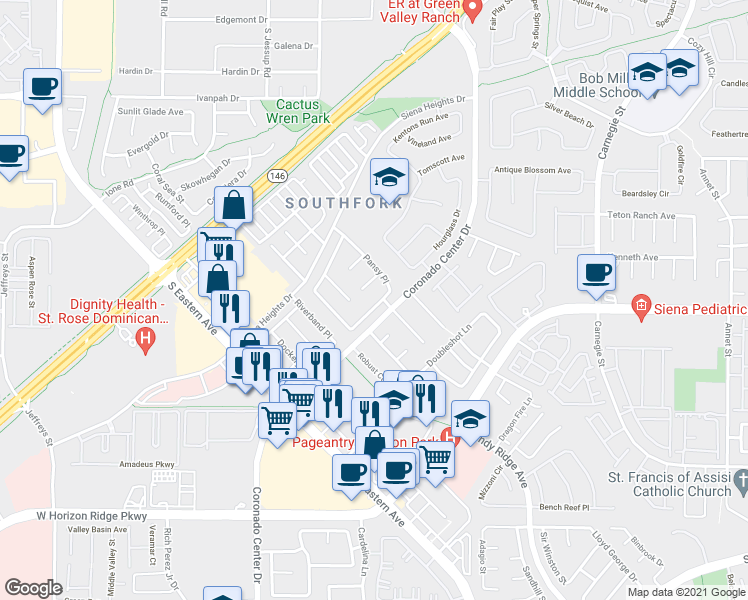 map of restaurants, bars, coffee shops, grocery stores, and more near 2684 Hollowvale Lane in Henderson