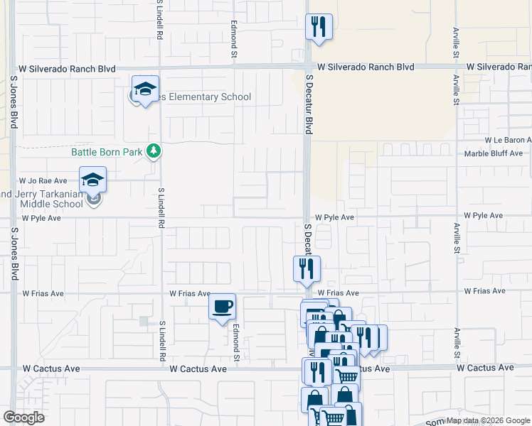 map of restaurants, bars, coffee shops, grocery stores, and more near 5059 Bonnie Doon Lane in Las Vegas