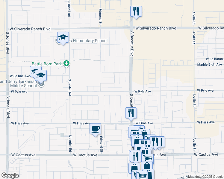 map of restaurants, bars, coffee shops, grocery stores, and more near 5079 Bonnie Doon Lane in Las Vegas