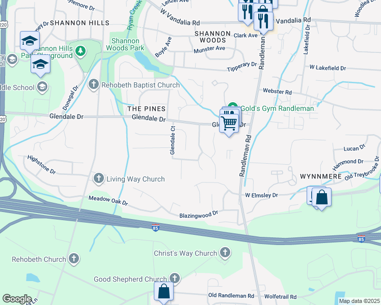 map of restaurants, bars, coffee shops, grocery stores, and more near 3931 Glendale Court in Greensboro