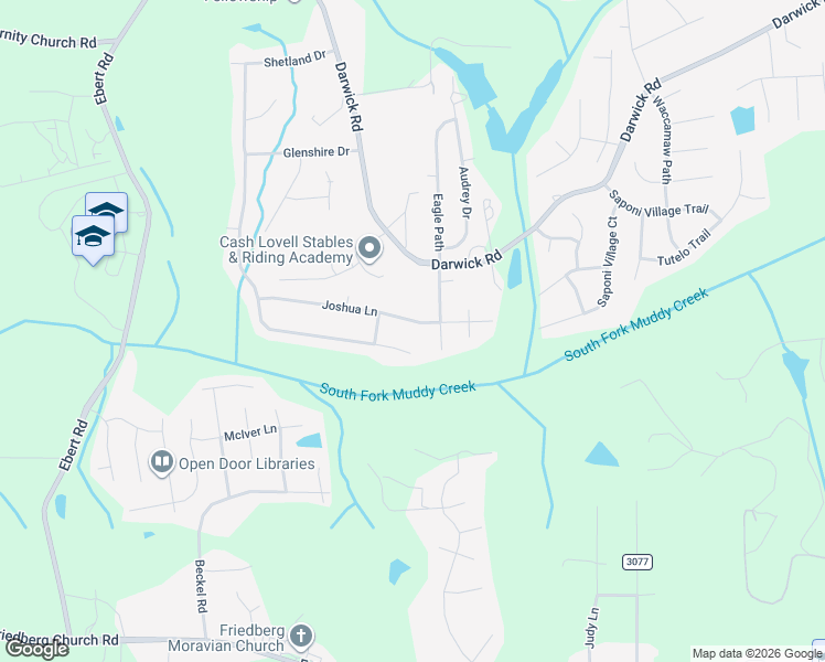 map of restaurants, bars, coffee shops, grocery stores, and more near 1813 Denise Lane in Winston-Salem