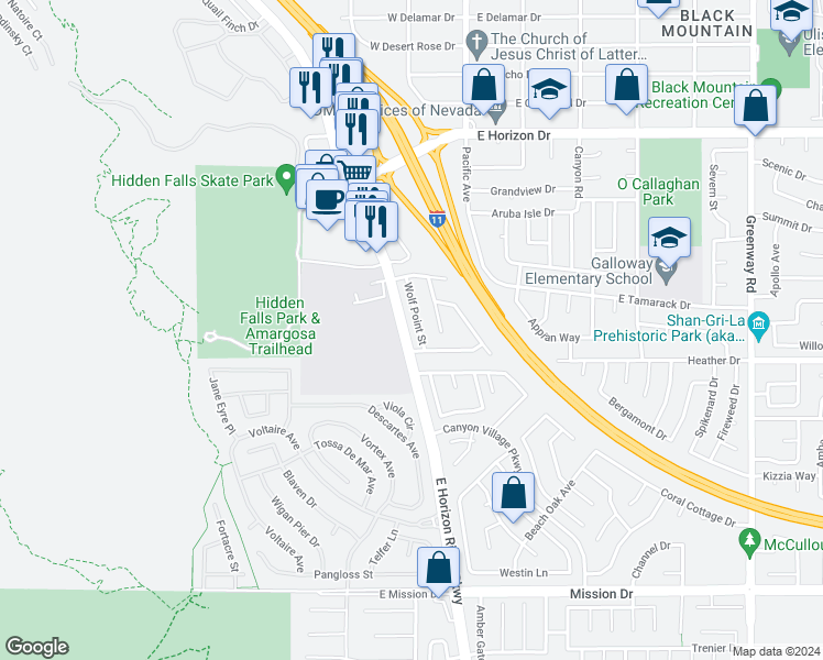 map of restaurants, bars, coffee shops, grocery stores, and more near 739 Wolf Point Street in Henderson