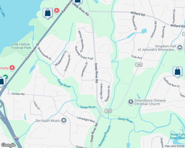 map of restaurants, bars, coffee shops, grocery stores, and more near 3507 Alamosa Drive in High Point