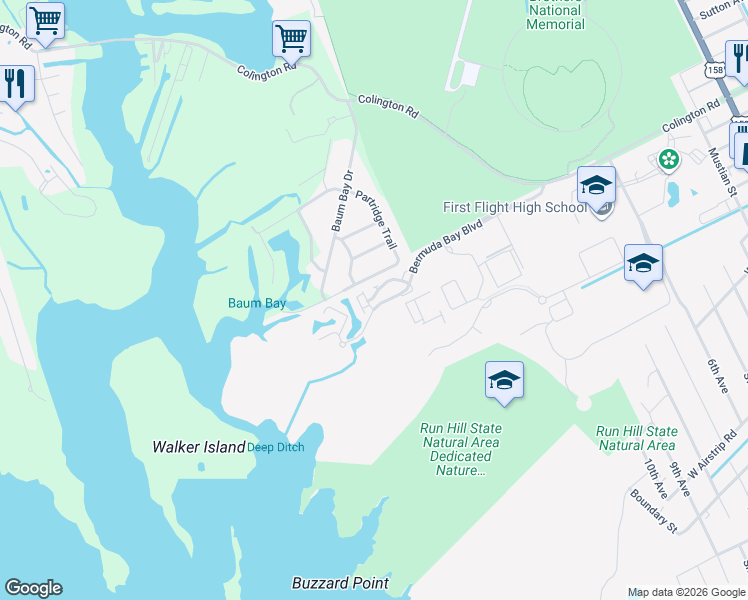map of restaurants, bars, coffee shops, grocery stores, and more near 1514 Baileys Bay Rd in Kill Devil Hills