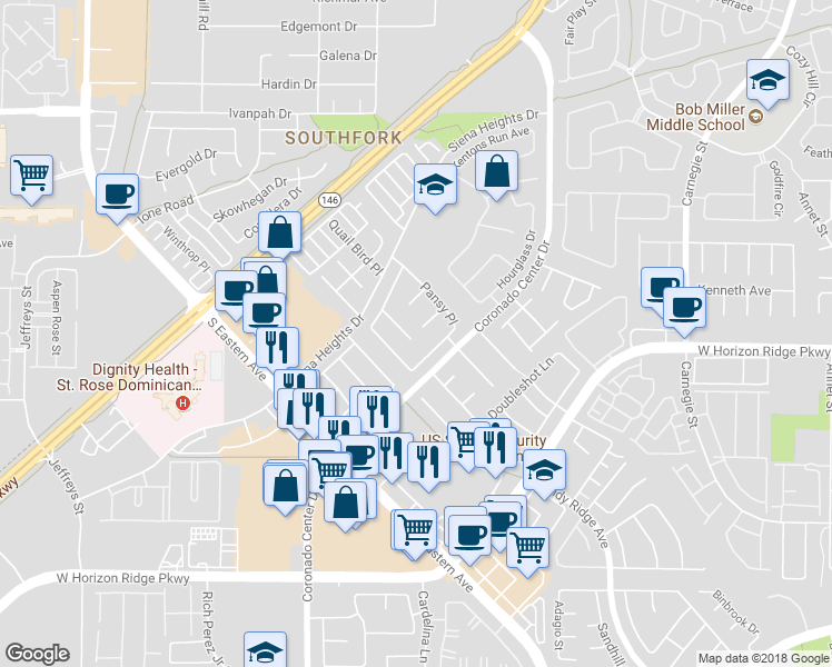 map of restaurants, bars, coffee shops, grocery stores, and more near 690 Great Dane Court in Henderson