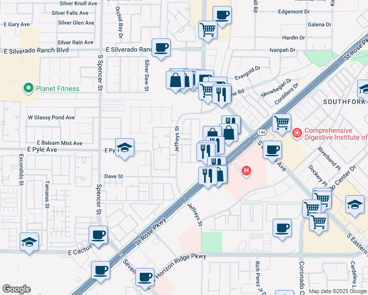 map of restaurants, bars, coffee shops, grocery stores, and more near 10108 Sunset Palisades Way in Las Vegas