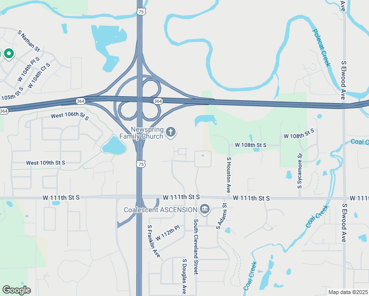 map of restaurants, bars, coffee shops, grocery stores, and more near 10751 Masters Circle in Jenks
