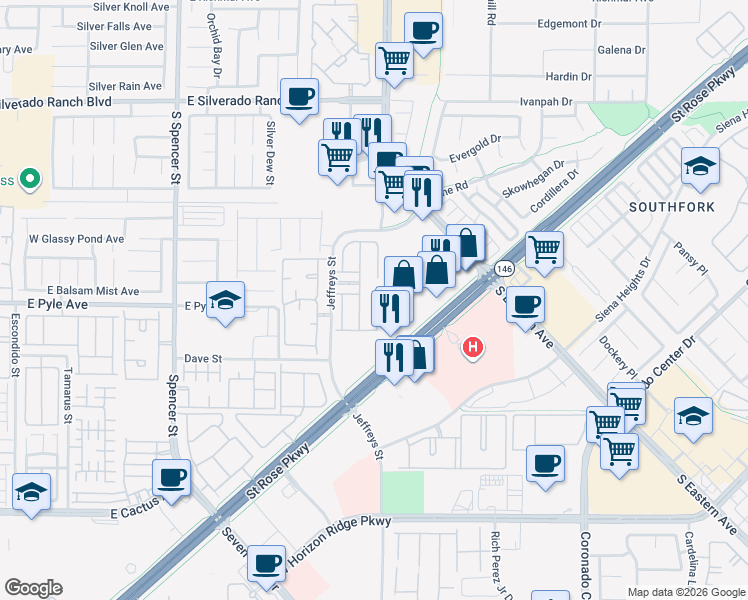 map of restaurants, bars, coffee shops, grocery stores, and more near 10109 Malibu Creek Court in Las Vegas