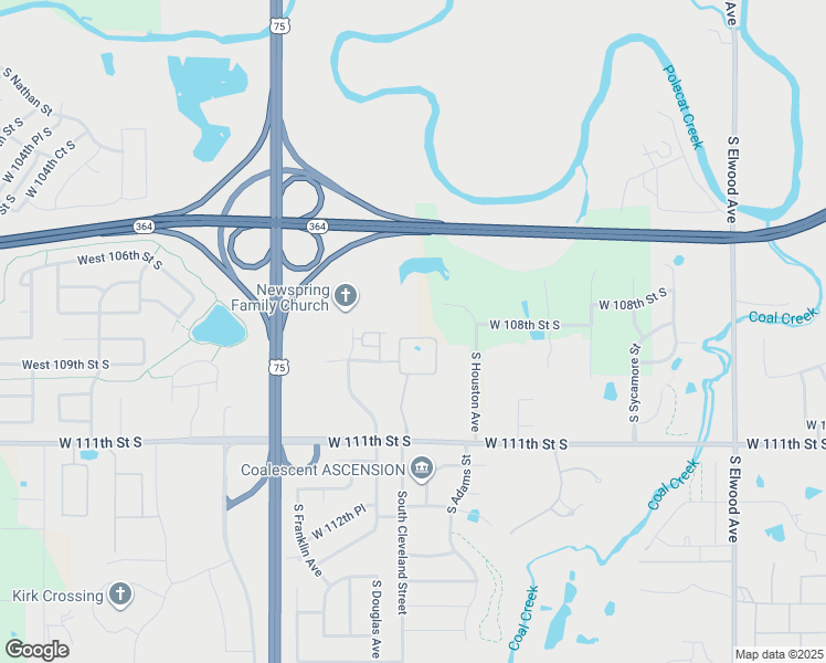 map of restaurants, bars, coffee shops, grocery stores, and more near 10741 Masters Circle in Jenks