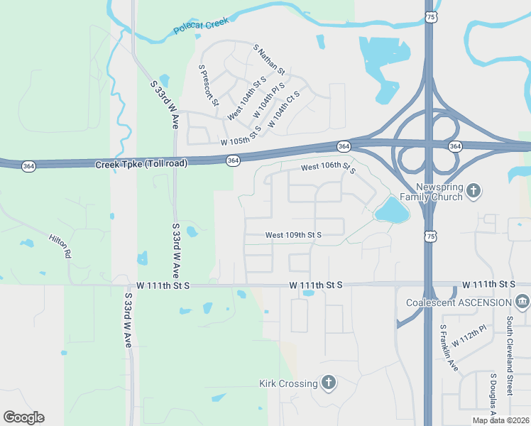 map of restaurants, bars, coffee shops, grocery stores, and more near 3902 West 108th Street South in Jenks