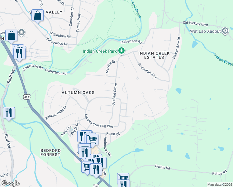 map of restaurants, bars, coffee shops, grocery stores, and more near 7196 Autumn Crossing Way in Brentwood