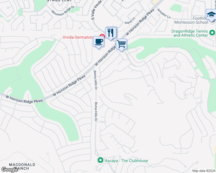 map of restaurants, bars, coffee shops, grocery stores, and more near 1729 Tangiers Drive in Henderson