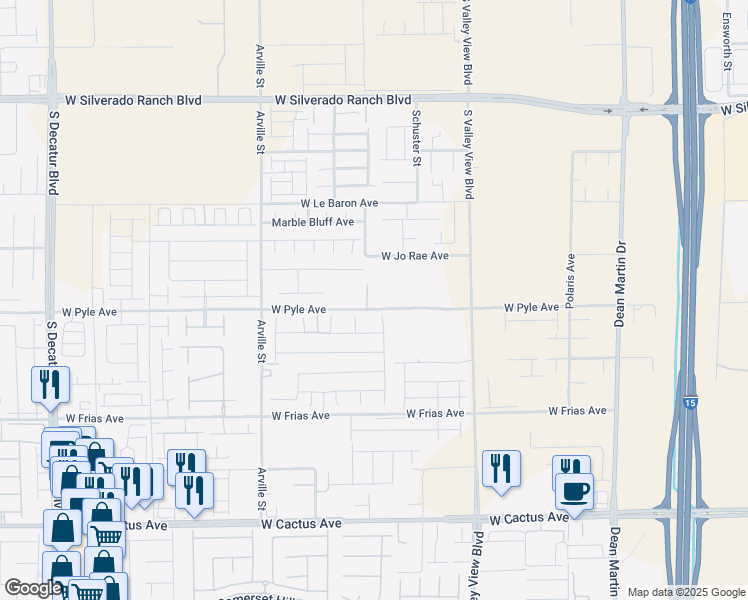 map of restaurants, bars, coffee shops, grocery stores, and more near 4080 West Pyle Avenue in Las Vegas