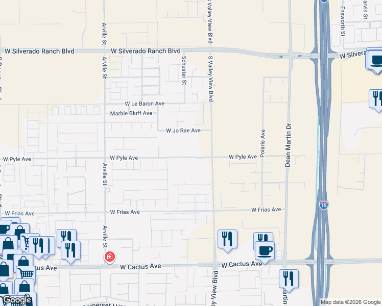 map of restaurants, bars, coffee shops, grocery stores, and more near 10115 South Valley View Boulevard in Las Vegas