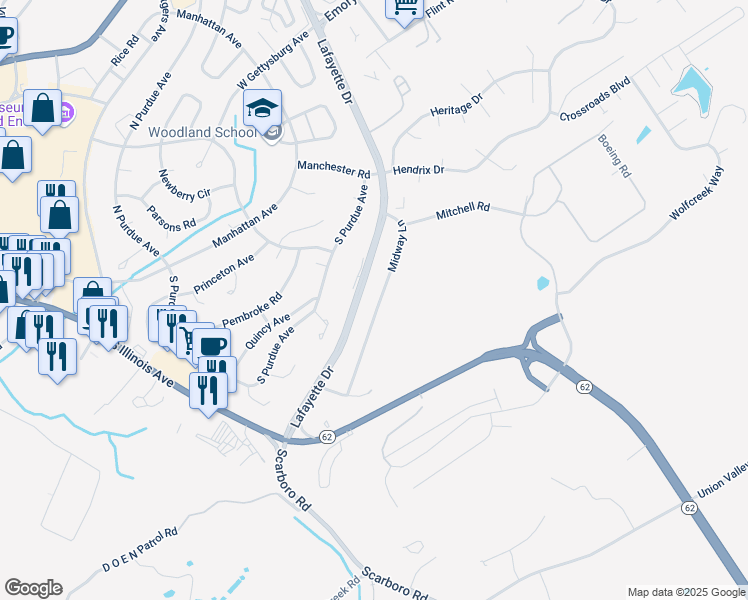 map of restaurants, bars, coffee shops, grocery stores, and more near 158 Midway Lane in Oak Ridge