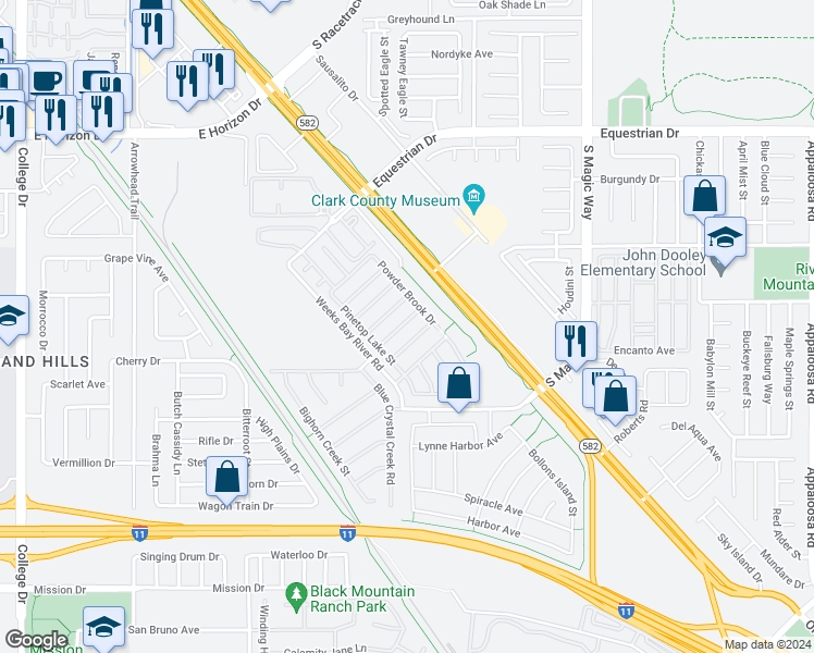 map of restaurants, bars, coffee shops, grocery stores, and more near 1017 Roaring River Avenue in Henderson