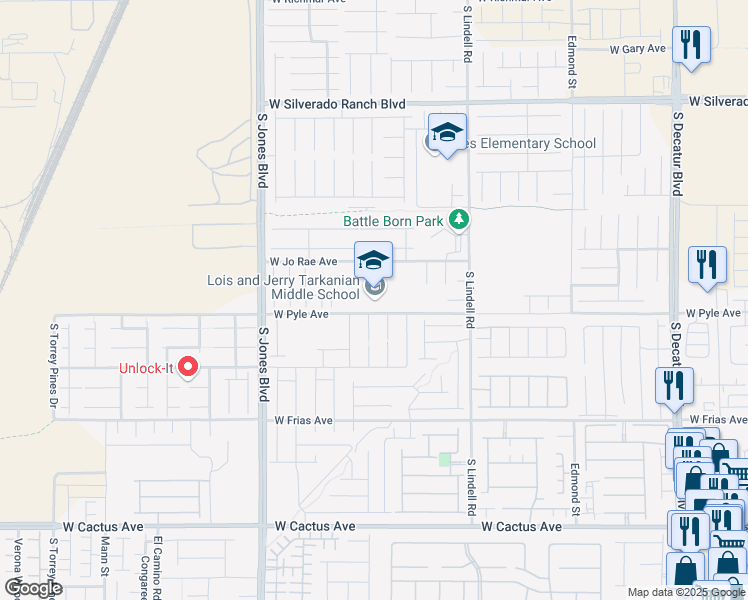 map of restaurants, bars, coffee shops, grocery stores, and more near 5800 West Pyle Avenue in Las Vegas