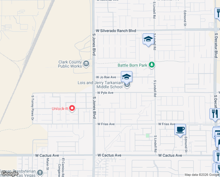 map of restaurants, bars, coffee shops, grocery stores, and more near 10117 South Driftwood Estate Street in Las Vegas