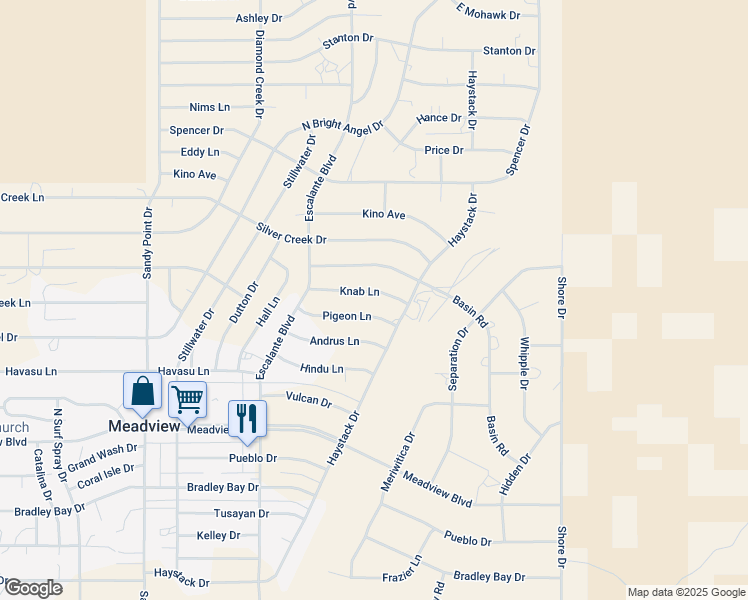 map of restaurants, bars, coffee shops, grocery stores, and more near 805 Pigeon Lane in Meadview