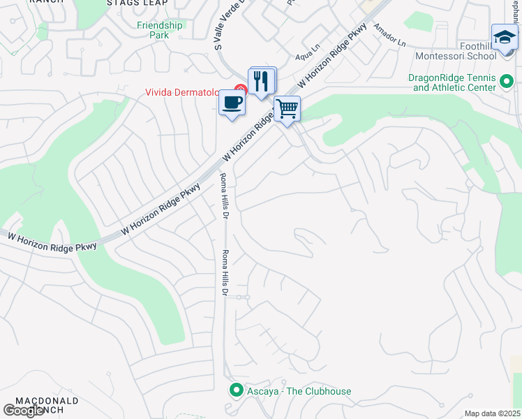 map of restaurants, bars, coffee shops, grocery stores, and more near 1725 Tangiers Drive in Henderson