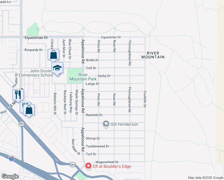 map of restaurants, bars, coffee shops, grocery stores, and more near 1580 Palomino Drive in Henderson