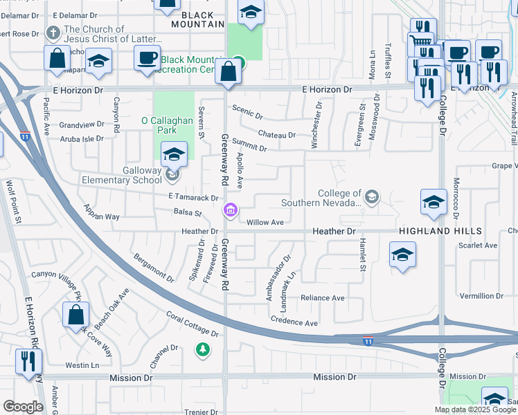 map of restaurants, bars, coffee shops, grocery stores, and more near 751 Willow Avenue in Henderson