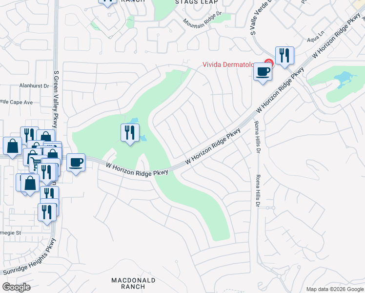 map of restaurants, bars, coffee shops, grocery stores, and more near 510 Eagle Vista Drive in Henderson