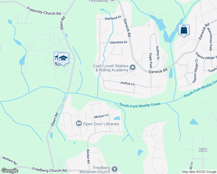 map of restaurants, bars, coffee shops, grocery stores, and more near 1949 Denise Lane in Winston-Salem