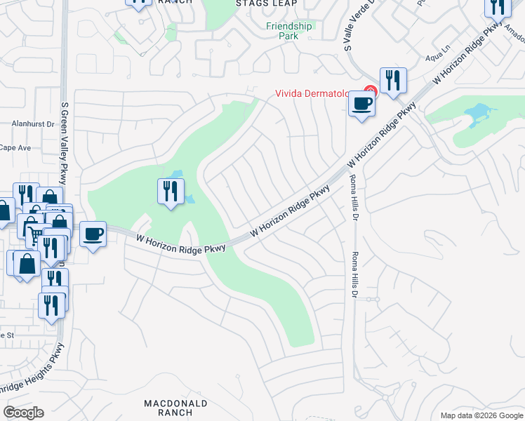map of restaurants, bars, coffee shops, grocery stores, and more near 2103 Joy View Lane in Henderson