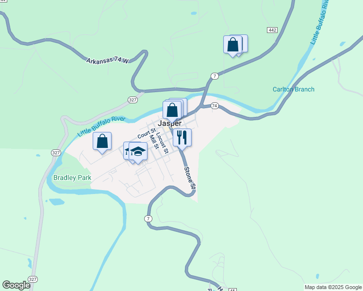 map of restaurants, bars, coffee shops, grocery stores, and more near in Jasper