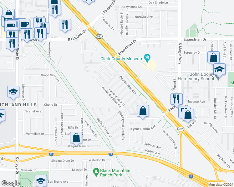 map of restaurants, bars, coffee shops, grocery stores, and more near 990 Pecos River Avenue in Henderson