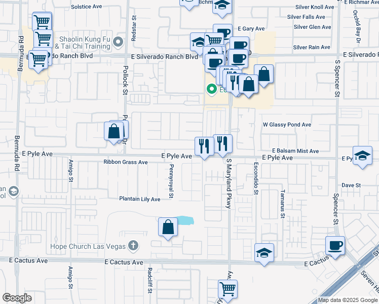 map of restaurants, bars, coffee shops, grocery stores, and more near 1070 Ashwood Bay Avenue in Las Vegas