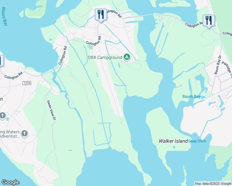 map of restaurants, bars, coffee shops, grocery stores, and more near 210-214 Watersedge Drive in Kill Devil Hills