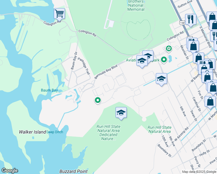 map of restaurants, bars, coffee shops, grocery stores, and more near 1111 Cambridge Road in Kill Devil Hills