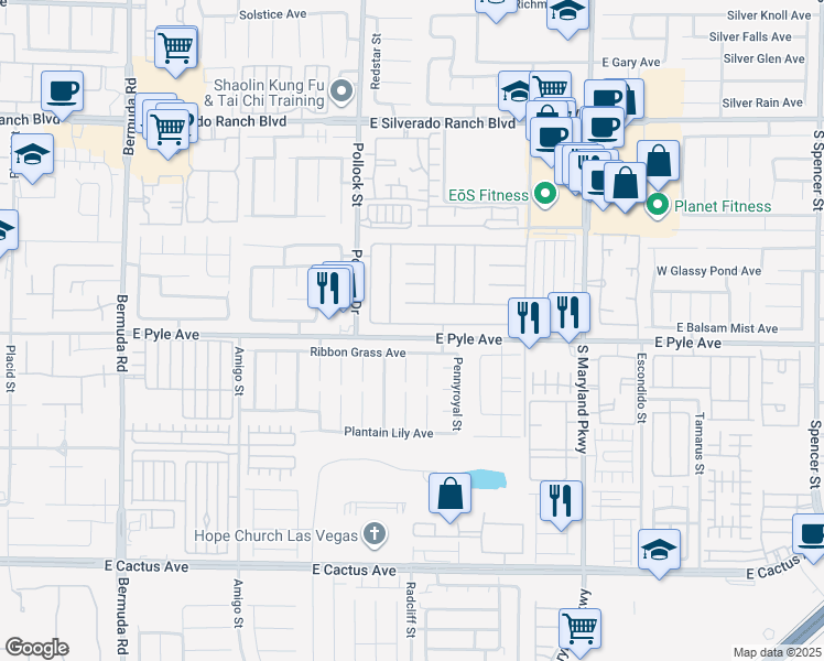 map of restaurants, bars, coffee shops, grocery stores, and more near 926 Ribbon Grass Avenue in Las Vegas