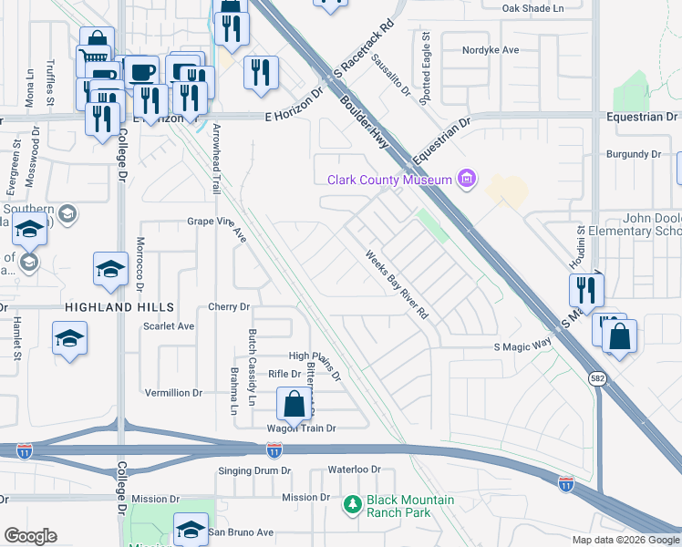 map of restaurants, bars, coffee shops, grocery stores, and more near 660 Tranquil Bay Court in Henderson