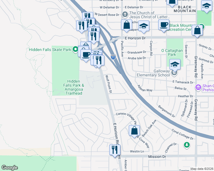 map of restaurants, bars, coffee shops, grocery stores, and more near 735 Wolf Point Street in Henderson